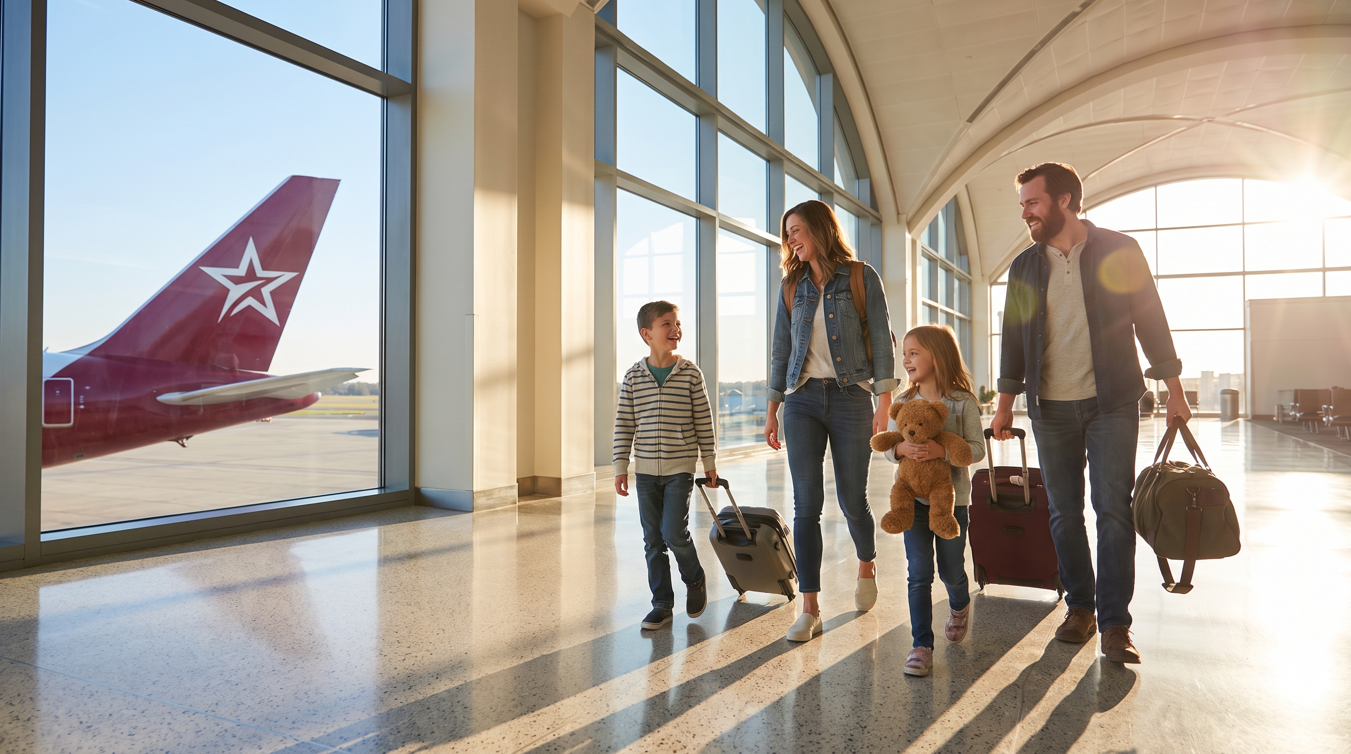 A military family walking to their gate
